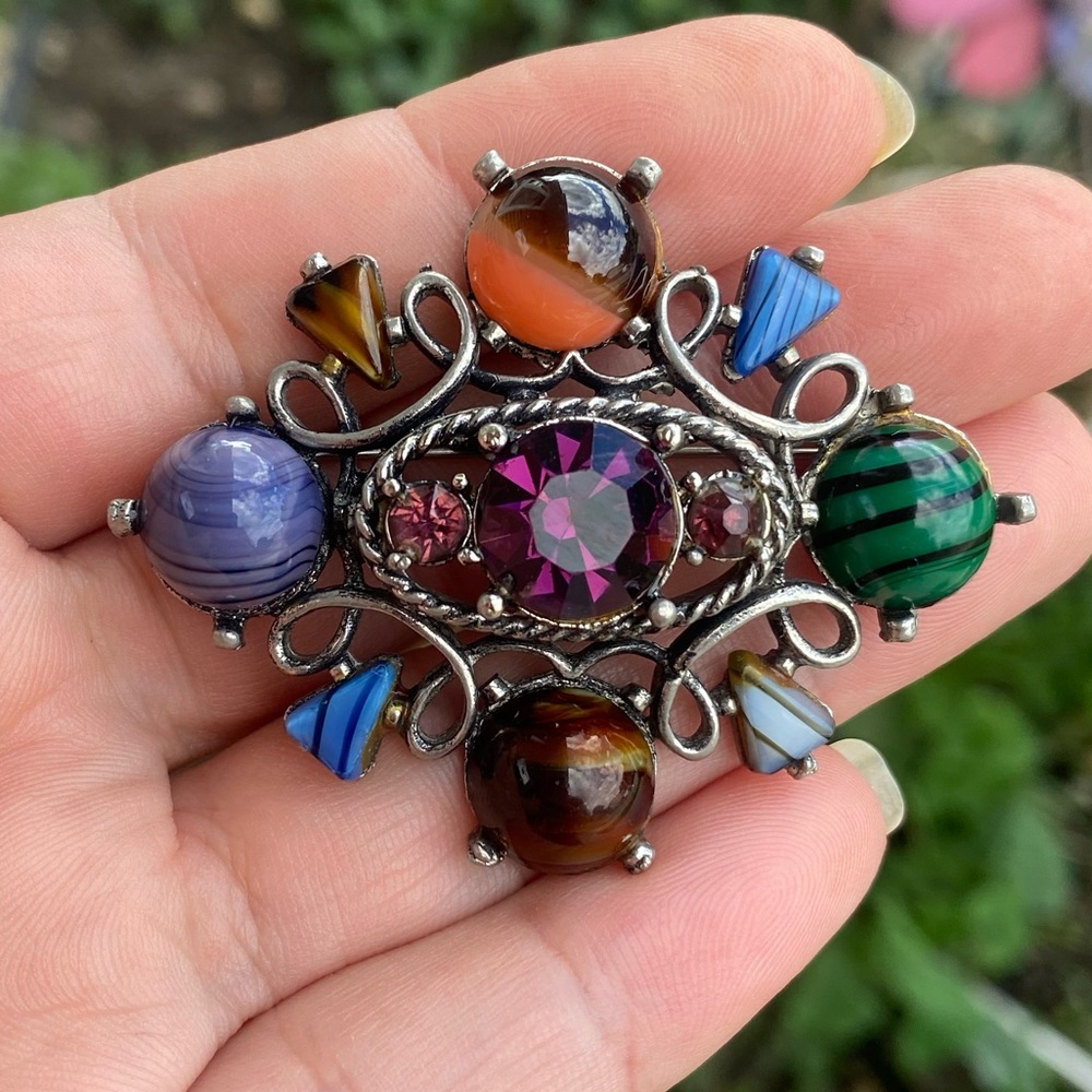 Exquisite Antique Multicolored Gemstone Brooch - image 1